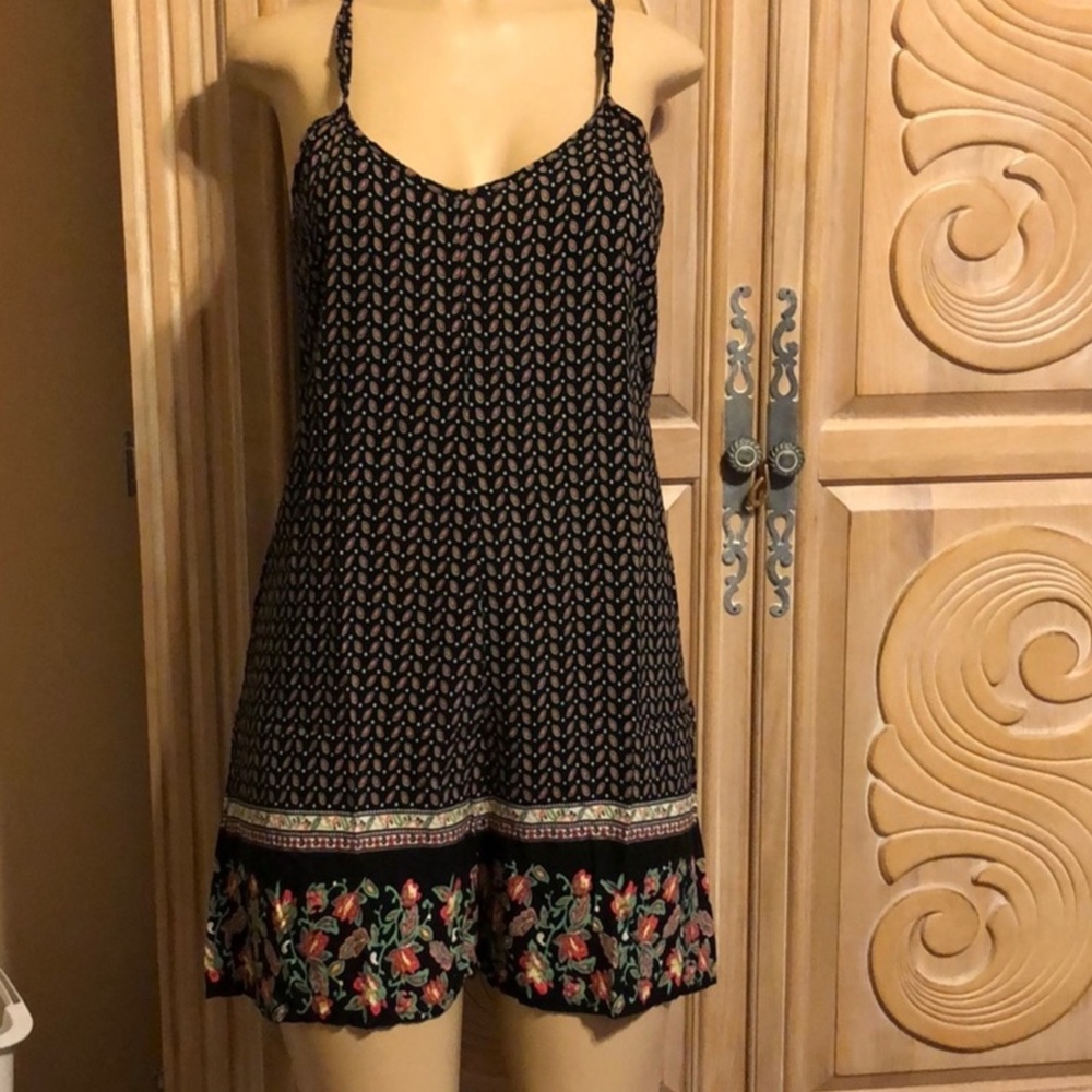 Moral fiber challis print drawstring romper